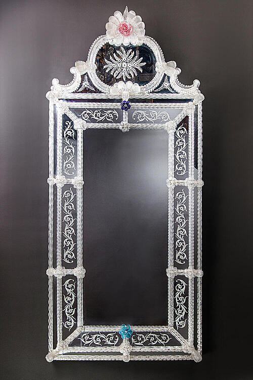 Зеркало венецианское "Lilia", муранское стекло, серебрение, Венеция, Италия, 1930-е.