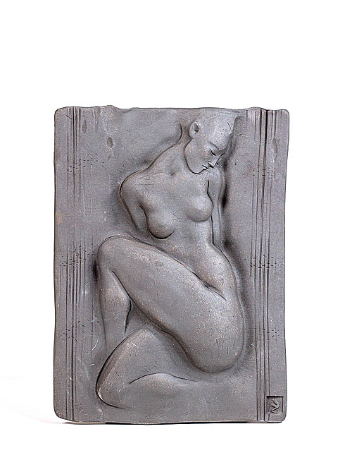 Керамический рельеф "Наброски №2", черная глина, автор Елена Сластникова.